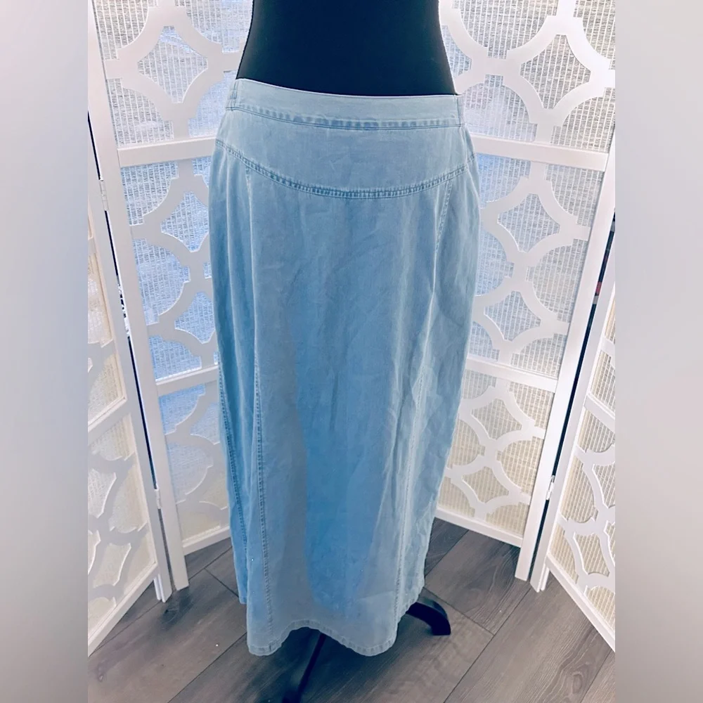 XL LAFEI-NIER COTTON LONG SKIRT DENIM JEAN CHAMBRAY BEADED BLUE SOFT BOHO - Picture 7 of 15